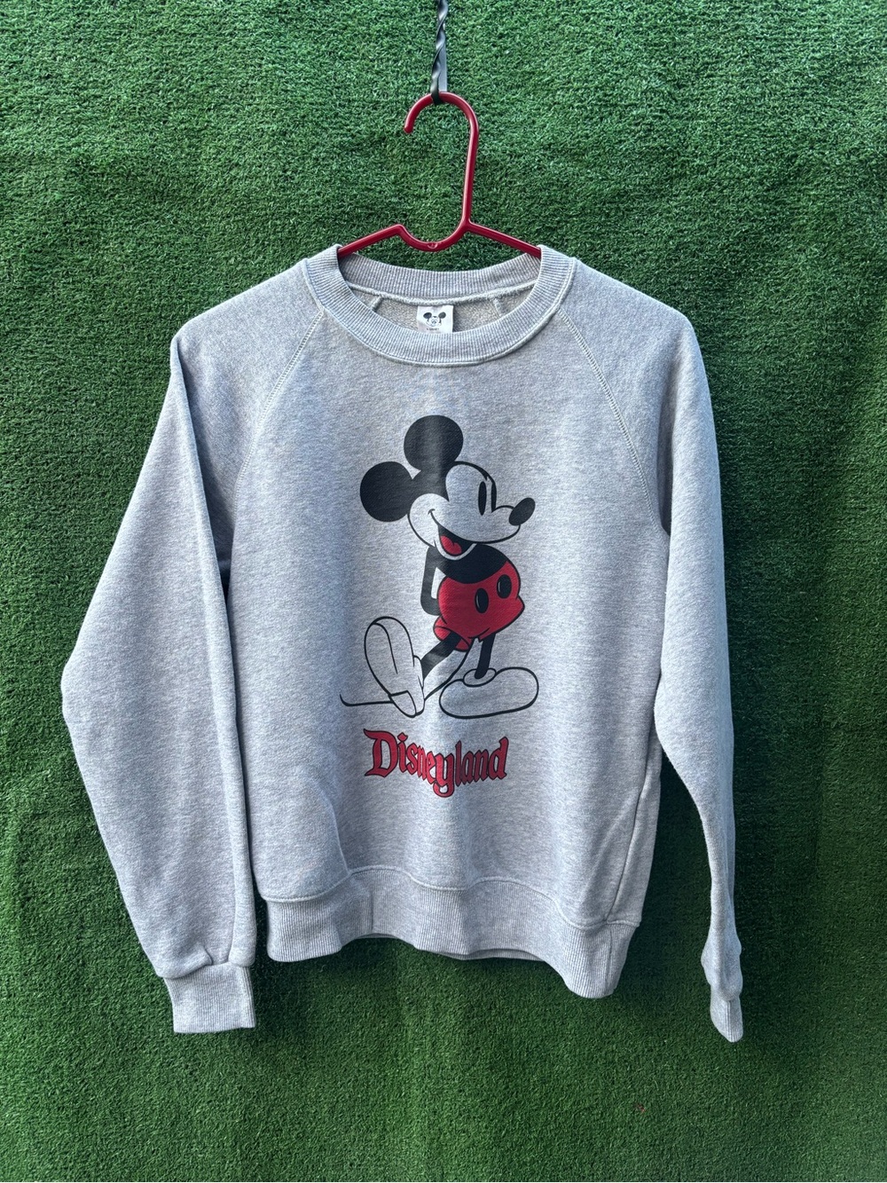 Disney Gray Mickey Mouse Crewneck Sweatshirt with Red Accents